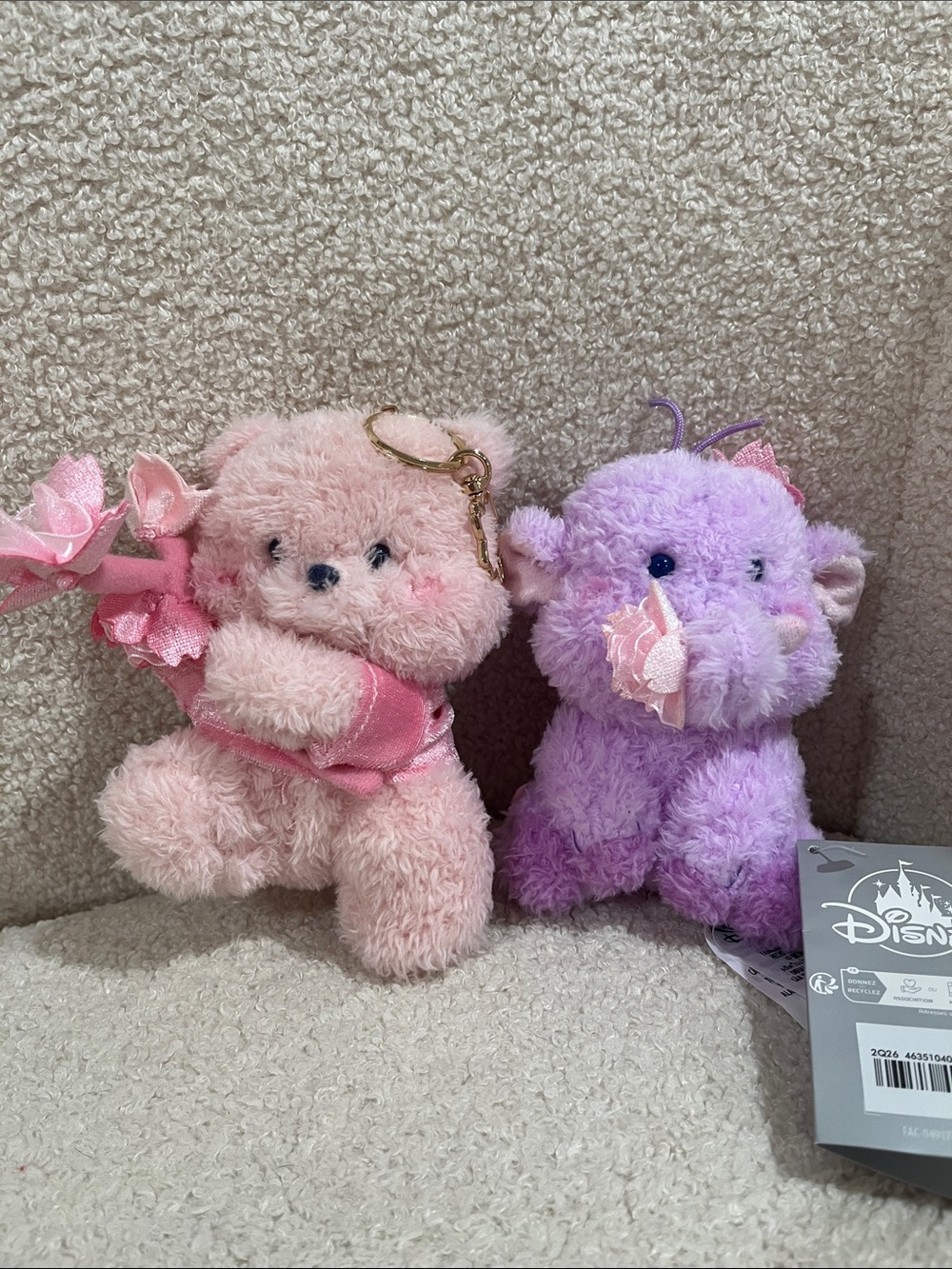 Tokyo Disney Winnie the Pooh Bear Pink/Purple Sakura Bag Charm Keychain Bundle